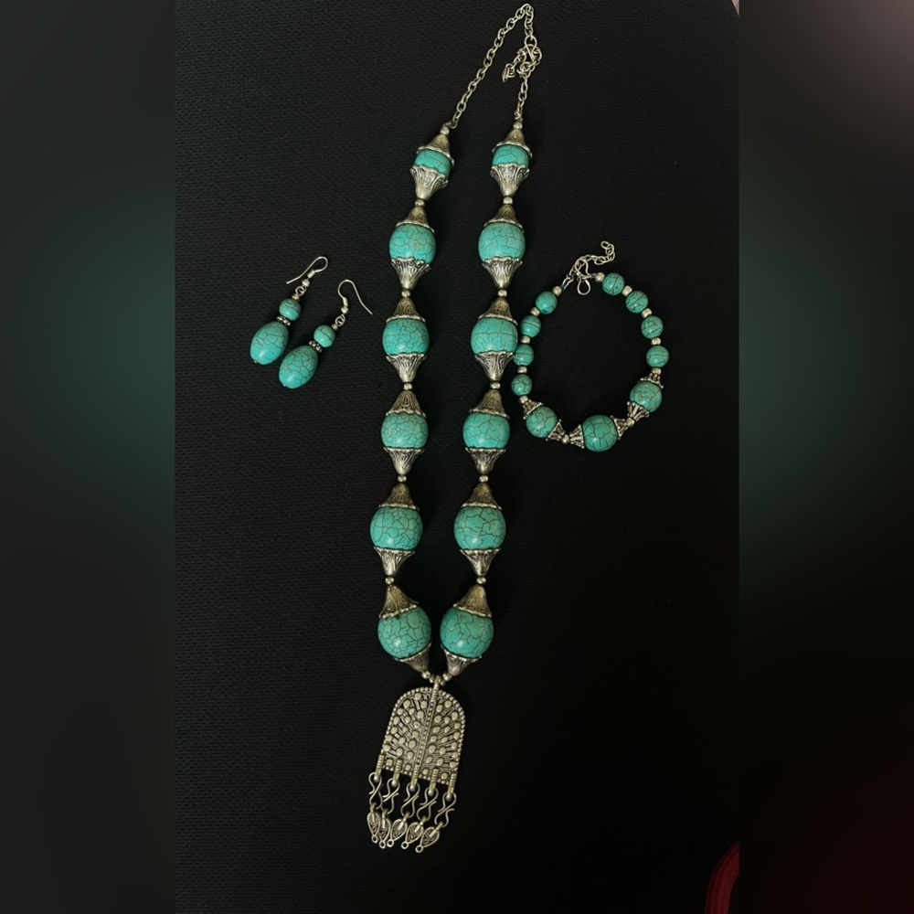 Authentic Turquoise Stone Silver Set